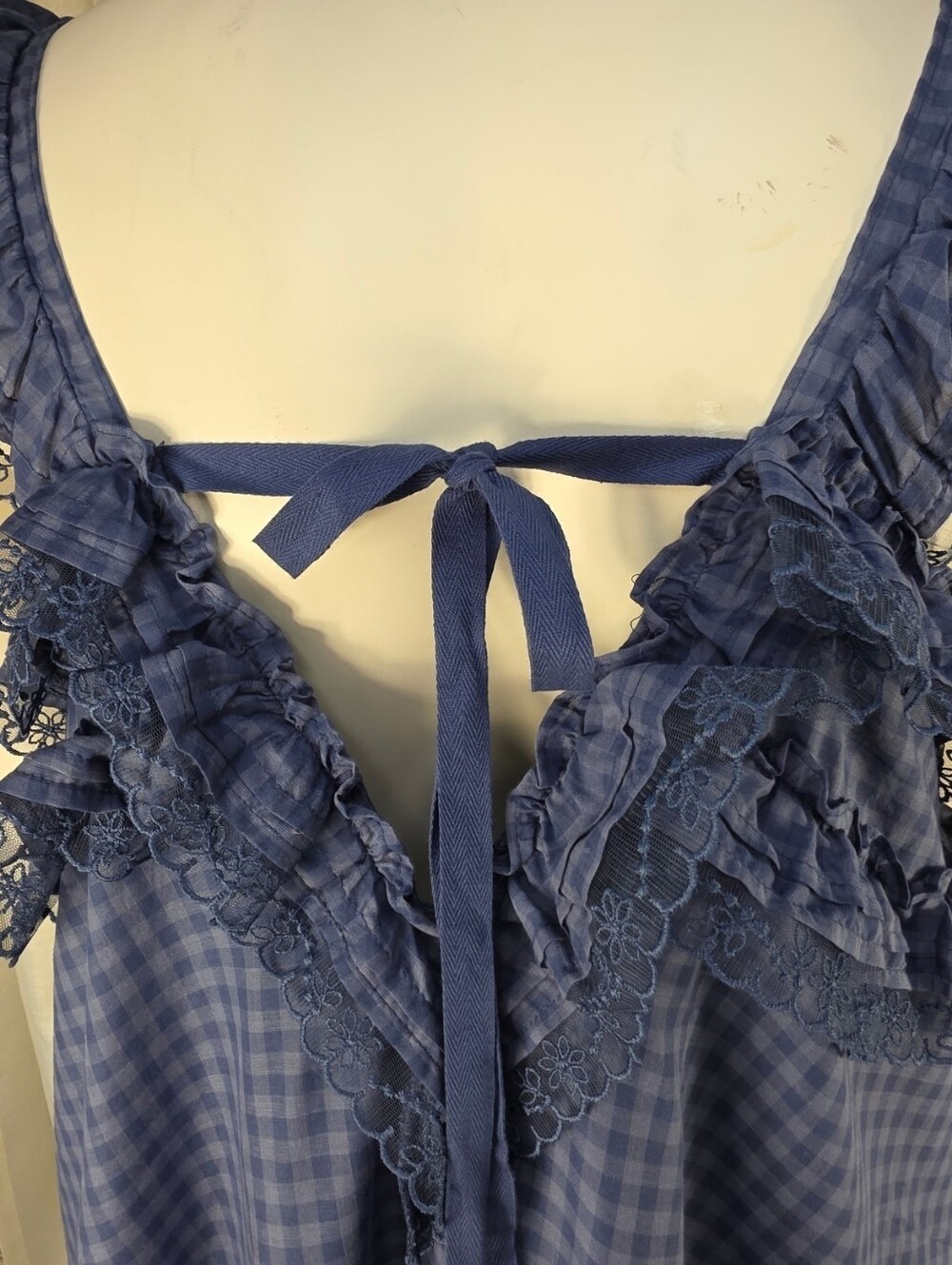 Torrid FESTI Blue Gingham Lace Ruffle Open Back Tiered Dress 2X NWT Cottagecore - Picture 6 of 11